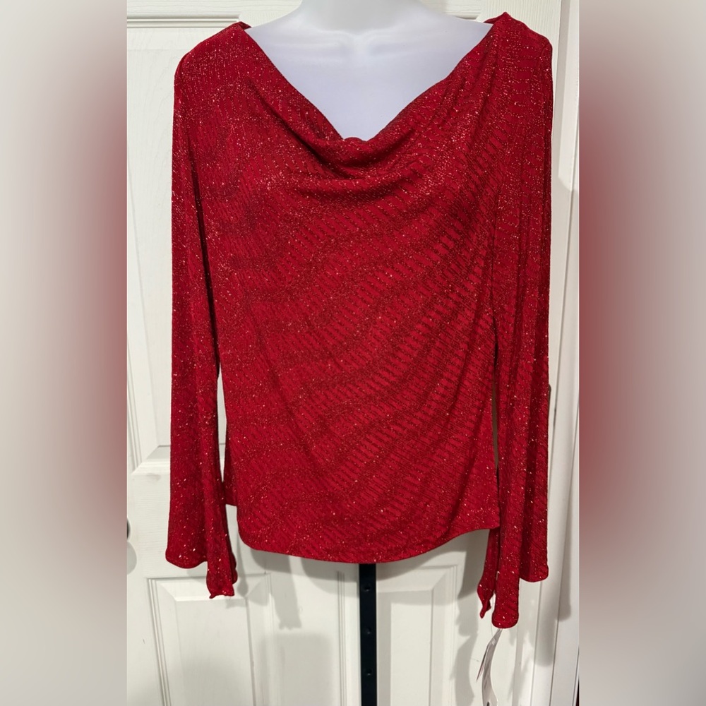Xscape Glittering Red Long Sleeve Formal Top